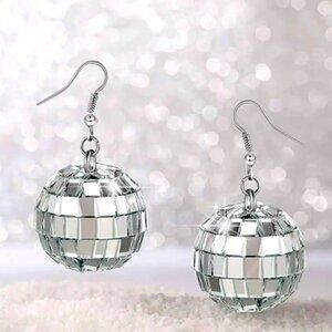 Disco Ball Earrings Fun Drop Dangle Mirror Party Retro Sparkle Dance Rave Punk